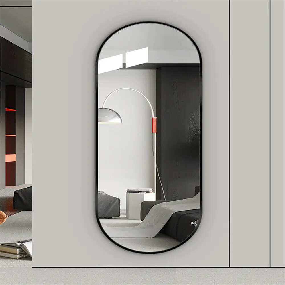 LUVODI Modern Black Metal Framed Dressing Mirror Oval Bathroom Vanity Mirror for Wall - Image 2