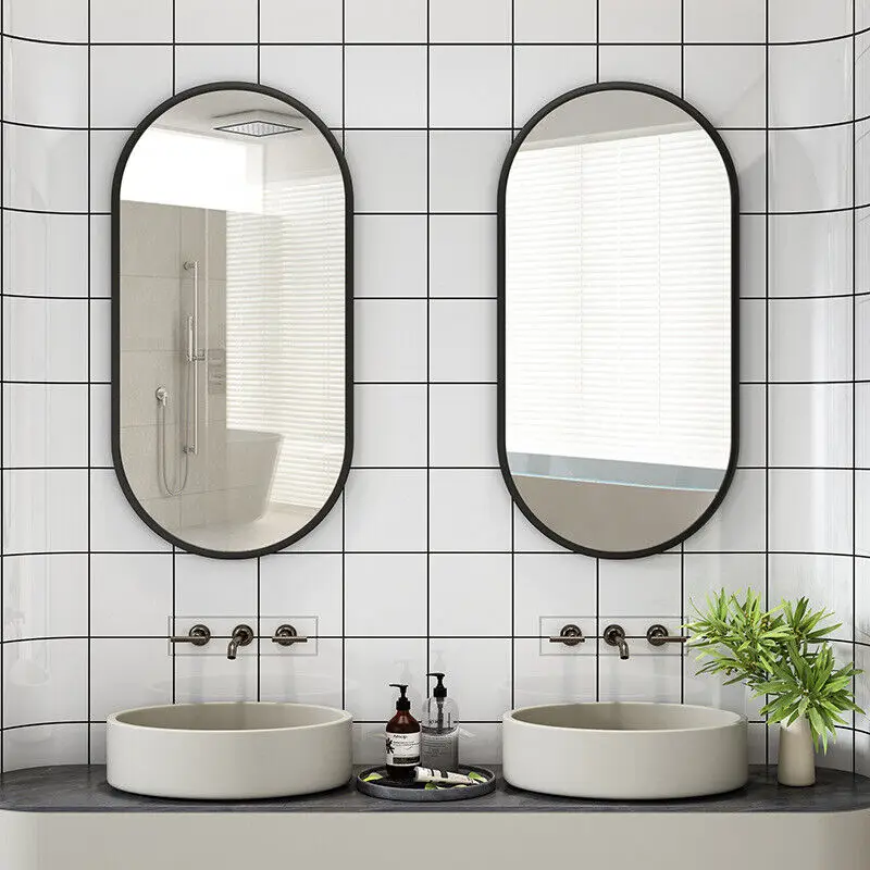 LUVODI Modern Black Metal Framed Dressing Mirror Oval Bathroom Vanity Mirror for Wall - Image 7