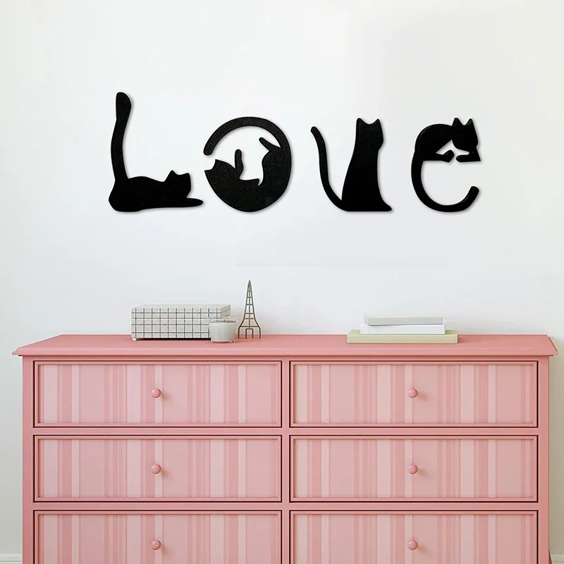 Black Cat Wall Decor, Love Themed Cat Wall Art For Living Room, Bedroom, Kitchen, Wooden Cat Home Decorations For Cat Lovers - Image 4