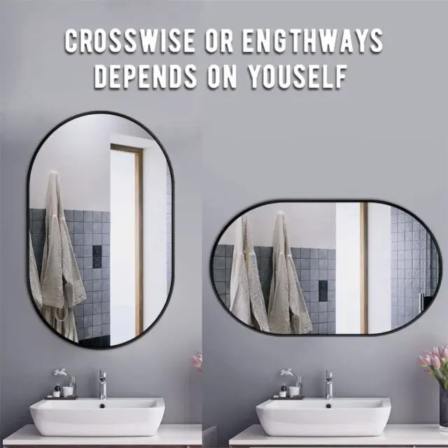 LUVODI Modern Black Metal Framed Dressing Mirror Oval Bathroom Vanity Mirror for Wall - Image 6