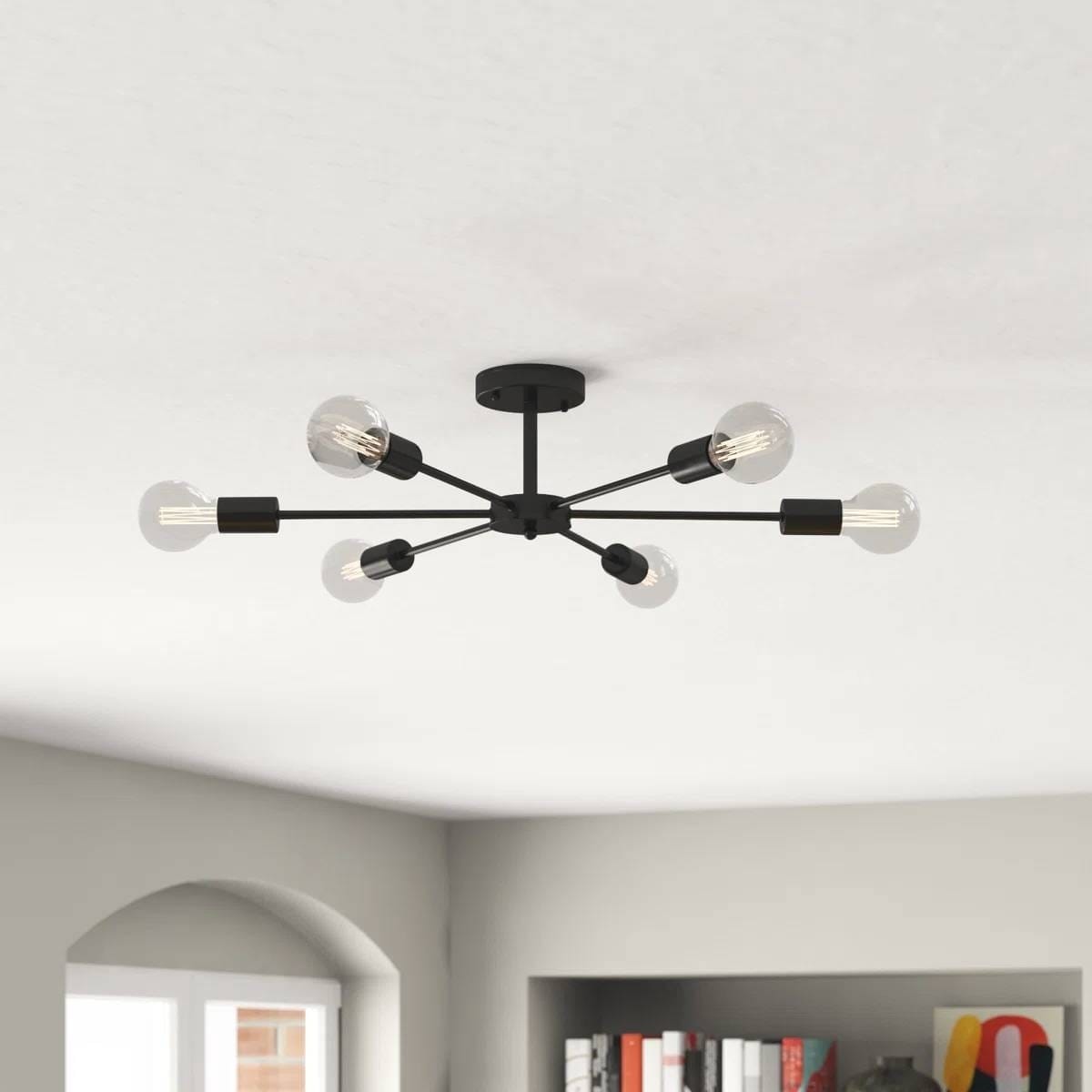 Mid-Century Modern 6-Light Ceiling Light in Black