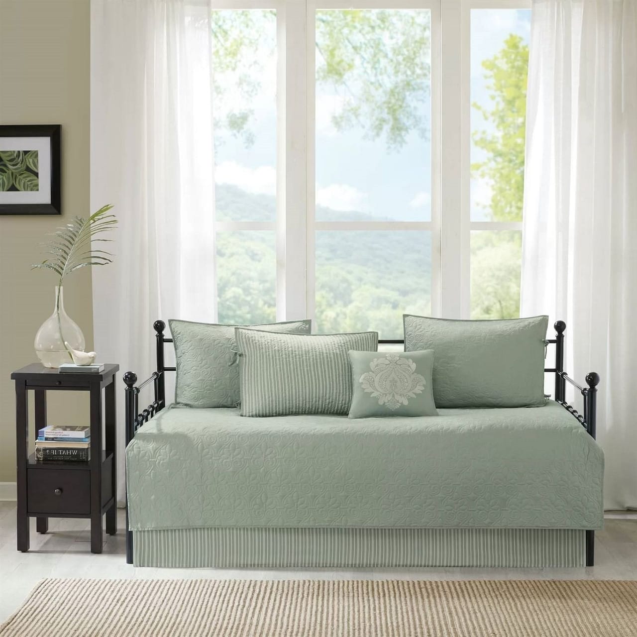 6-Piece Country Cottage Quilted Green Cover Set