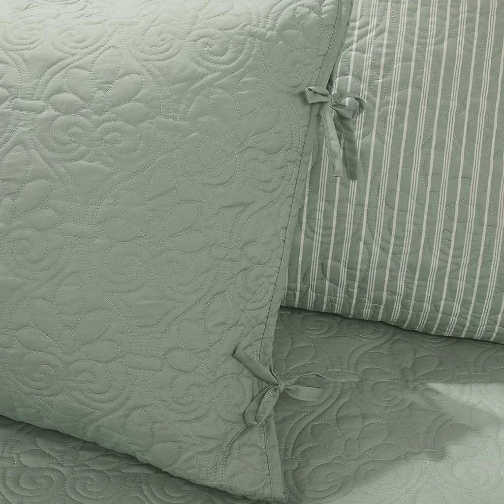 6-Piece Country Cottage Quilted Green Cover Set - Image 2